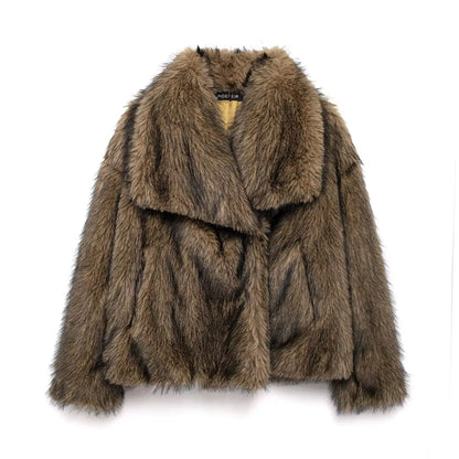 Faux Fur Coat Women’s Winter Jacket – Warm Fluffy Loose Lapel Outerwear