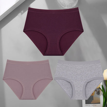 FINETOO 3Pcs/Set Seamless Cotton Panties Women Solid Color High Rise Elastic Briefs Female Soft Comfortable Breathable Underwear