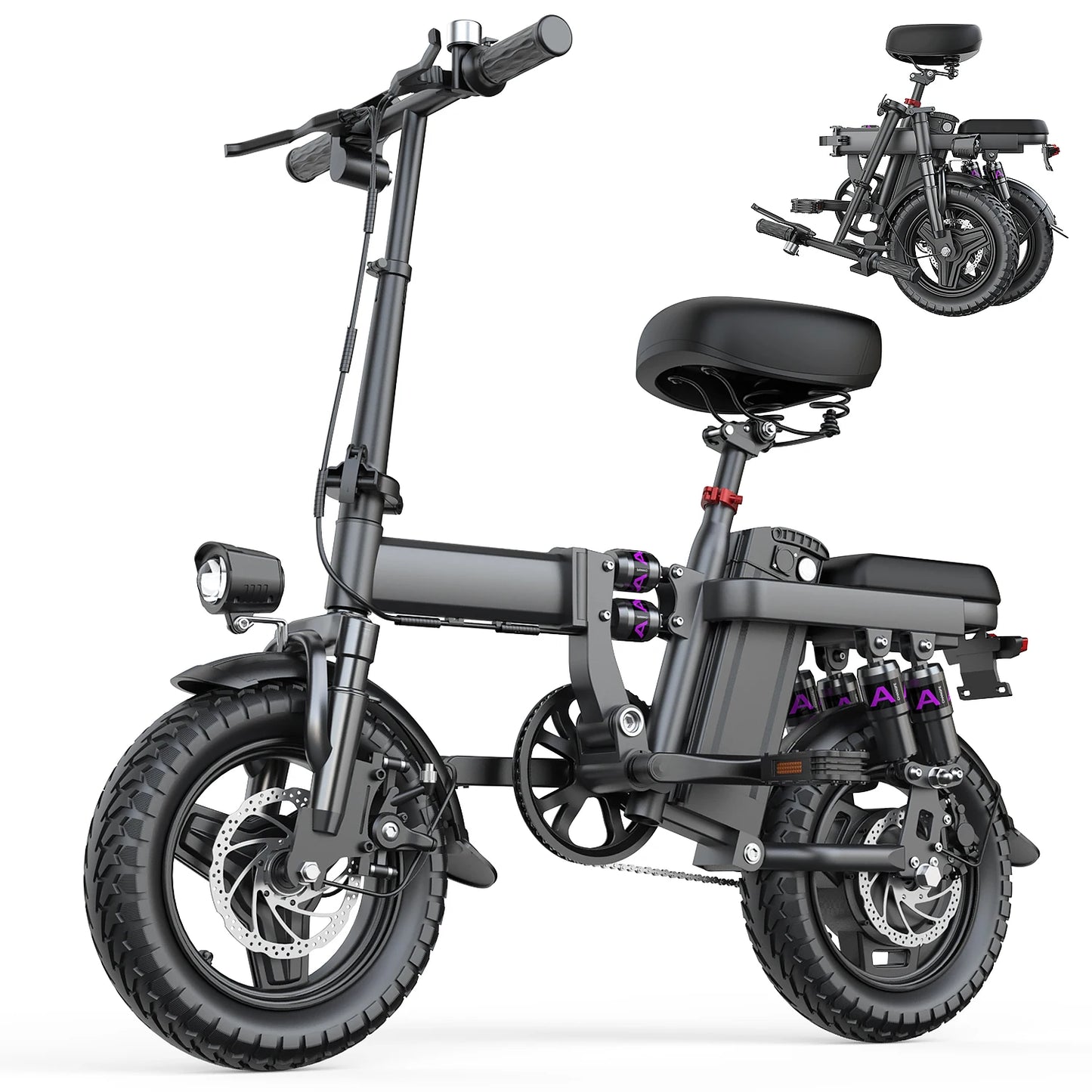 UPlee GE5 48V 15AH Battery EBike 30+MPH 250W Folding Electric Bike 30 Miles Max Range Electric Bike for Adults 14" Fat Tire