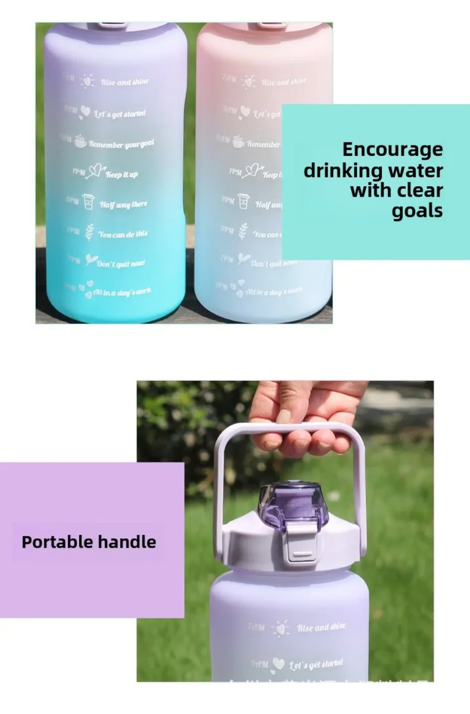 2000ml Large Capacity Plastic Water Bottle Frosted Gradient Water Bottle Outdoor Sports and Fitness Portable Water Kettles