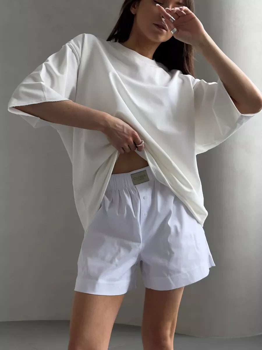 Casual Oversized Cotton T-shirt for Women - Pink O-neck Aesthetic Top