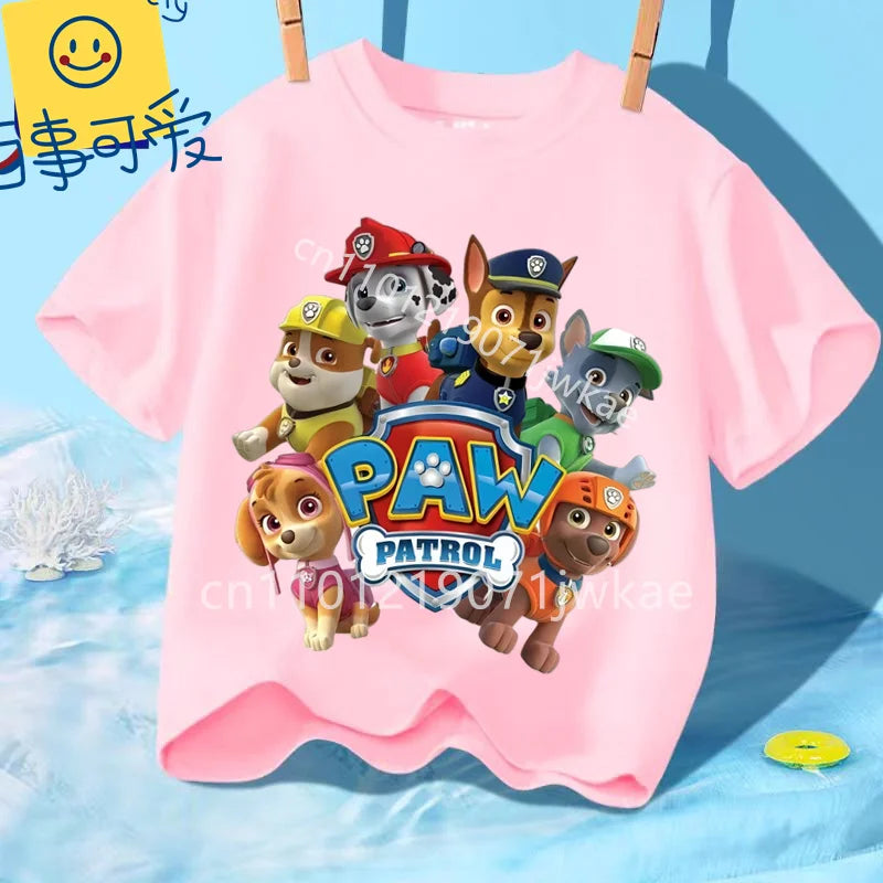 Paw Patrols Girl Boys T Shirt Cartoon Skye Short Sleeve Tops Summer Kids Korean Clothes Baby Casual Tees Cute Birthdays Gifts