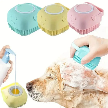 Soft Dog Bath Brush with Shampoo Dispenser - Gentle Cat Grooming Tool