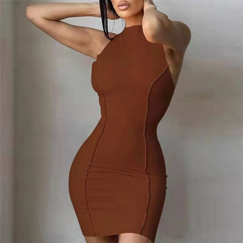 Women's Bodycon Mini Dress – Sleeveless O-Neck Patchwork Sheath Dress