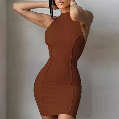 Women's Bodycon Mini Dress – Sleeveless O-Neck Patchwork Sheath Dress