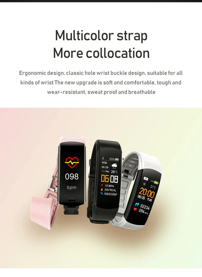 C5S Smart Bracelet IP67 Support Heart Rate Blood Pressure Blood Oxygen Measurement Call Reminder 3 Sports Modes For Men Women