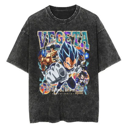 Men Streetwear Washed T Shirt Japanese Anime Dragon Ball Print T-Shirt Harajuku Cotton Casual Tshirt Summer Short Sleeve Tops