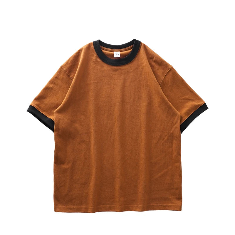 DUKEEN 320G Heavyweight Color-Blocked Patchwork Men's T-Shirt Summer 100% Cotton Solid Color Short Sleeve Basic Tops
