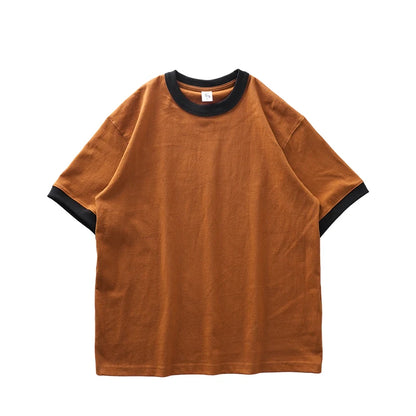 DUKEEN 320G Heavyweight Color-Blocked Patchwork Men's T-Shirt Summer 100% Cotton Solid Color Short Sleeve Basic Tops