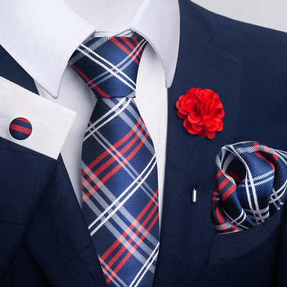 Luxury Mens Floral Black Gold Tie Set - Paisley Necktie Pocket Square Cufflinks  Brooch for Weddings and Parties