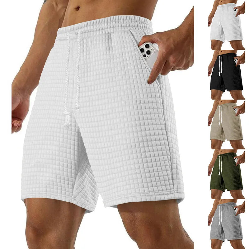 Summer Men's Waffle Business casual shorts New Korean Fashion Drawstring Baggy Short Pants Fitness Breathable Streetwear Gym