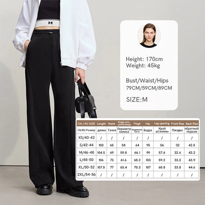 Amii Cotton Pants For Woman 2026 Autumn New Adjustable Rubber Band Waist Casual Pants Long Wide Leg Knit Women Trousers 12641040