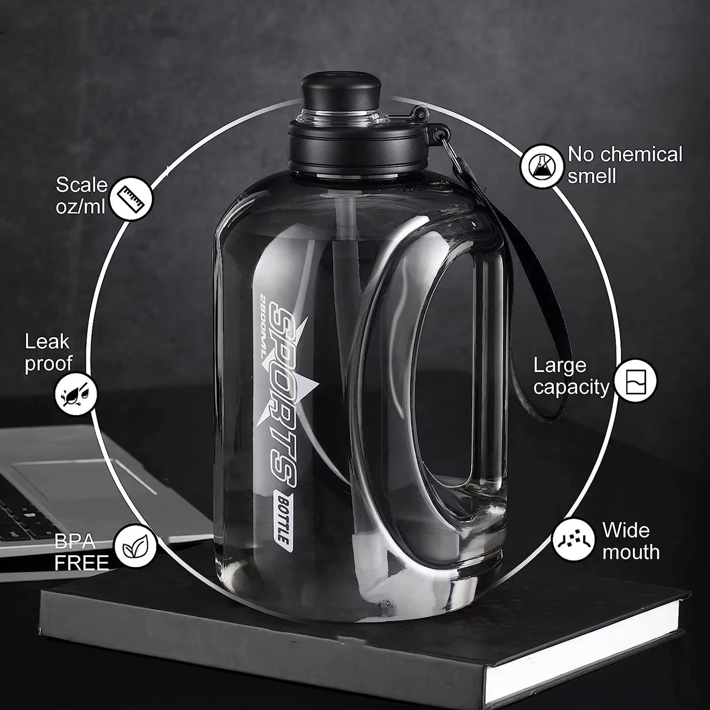 Large Capacity Water Bottle with Straw  & Strap Portable Handle BPA Free Eco-Friendly Perfect for Outdoor Sports and Fitness
