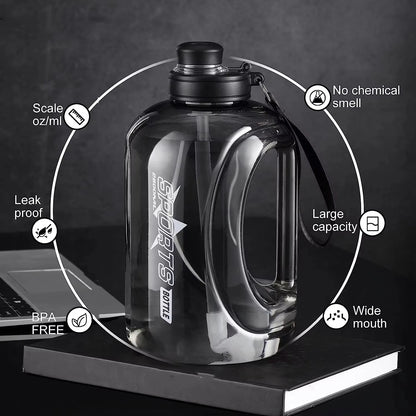 Large Capacity Water Bottle with Straw  & Strap Portable Handle BPA Free Eco-Friendly Perfect for Outdoor Sports and Fitness