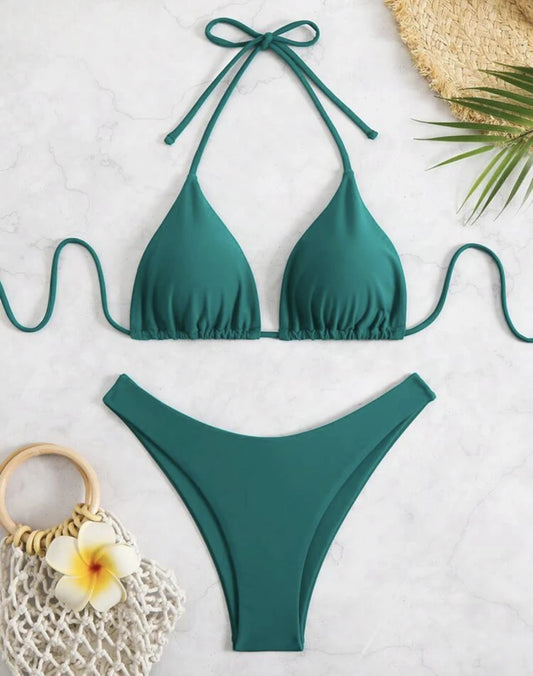 Womens Halter Thong Bikini - Sexy Lace-Up Brazilian Swimsuit in WhiteBlackCoffee - ZOOMNSTORE