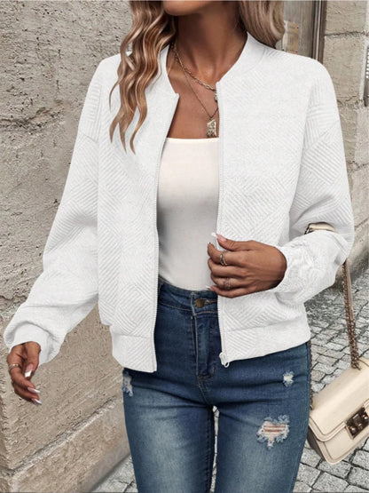 Women's Casual Zipper Jacket - Polyester Spandex Knit Fabric Spring Autumn Coat