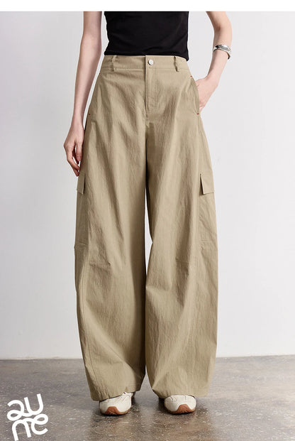 TOYOUTH Women's High Waist Wide Leg Banana Pants 2026 Summer New Multi Pocket Casual Trousers, Breathable Linen Blend