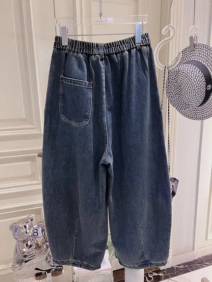 Plus Size 5XL 140kg Summer Autumn Ankle-Length Pants Elastic Wasit Wide Leg Jeans for Woman Big size Jeans Oversized Women