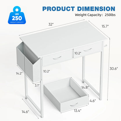 Modern Office Desk – Computer Desk with Storage Drawers, Metal Frame & Adjustable Feet