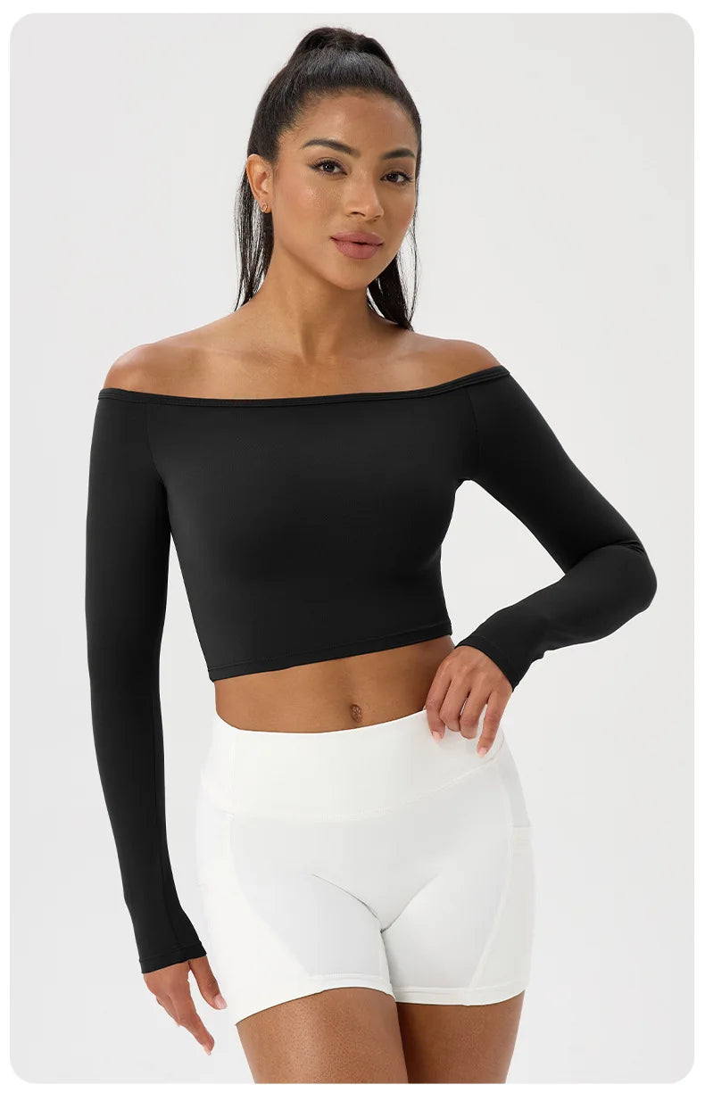 Women's Yoga Shirt - Long Sleeve One Shoulder Tight Fit Workout Top | Quick Drying