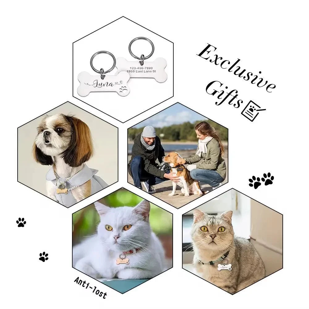 Personalized Pet ID Tag Safety Anti-Loss Dog Cat Tag with Instant Info Custom Engraved Stainless Steel Name Tag Durable Pet Tag