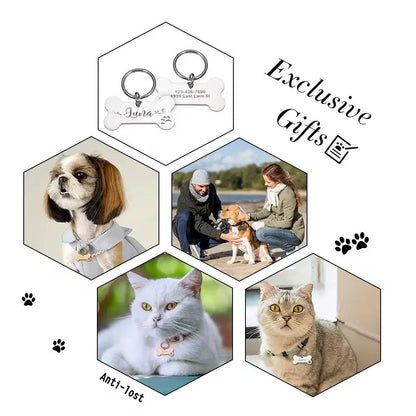 Personalized Pet ID Tag Safety Anti-Loss Dog Cat Tag with Instant Info Custom Engraved Stainless Steel Name Tag Durable Pet Tag