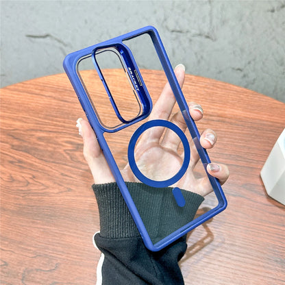 For Magsafe Hidden Fold Lens Holder Case For Samsung S26 S25 Ultra S24 S23 S22 Plus Transparent Magnetic Wirelesss Charge Cover