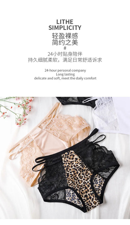 Women's Underwear Sexy Lace Panties Plus Size High Waist Ice Silk Briefs Fashion Seamless Hollow Out Underpants Female Lingerie
