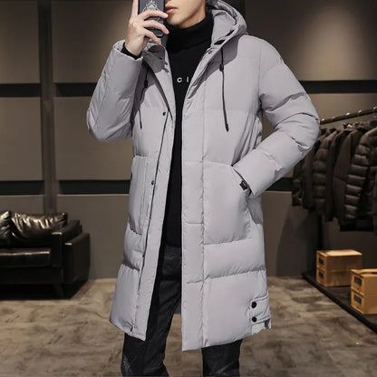 Quality Long Cotton-padded Coat Warm Simple Solid Color Thin Look High Trend All Quality Fabric Comfortable Men's Parkas down