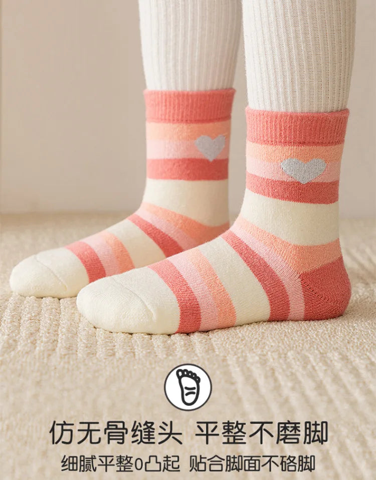 Girls Winter Socks 5 Pairs Baby Cute Color Princess Pink Thick Cotton Socks Children Warm Winter Socks