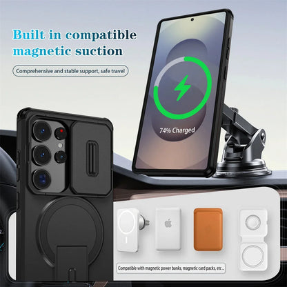 Lens Protect Camera Phone Case for Samsung S25 FE S26 S24 Ultra S23 Plus A37 A57 A17 A36 A56 A16 A55 Magnetic Kickstand Cover
