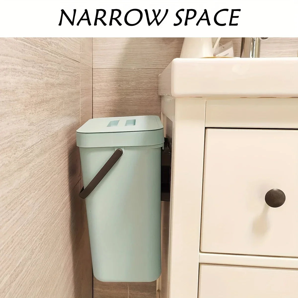 Hanging Small Trash Can with Lid - Under-Sink Food Waste Bin for Kitchen and Bathroom