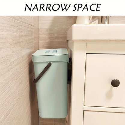 Hanging Small Trash Can with Lid - Under-Sink Food Waste Bin for Kitchen and Bathroom