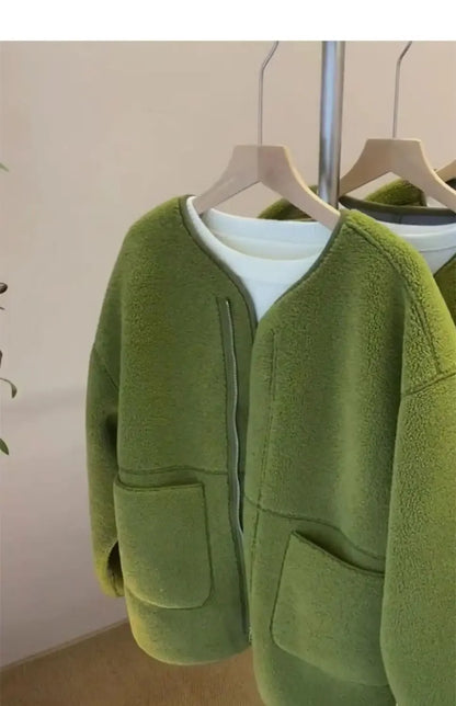 Autumn New  Women's and Chic Fleece Lamb Wool Women High-end and Street Minimalist Casual Jackets