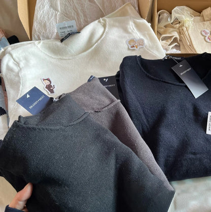 Raw Hem Navy Long Sleeve T-shirt Autumn Sweet Round Neck Cotton Tee Shirt For Woman Casual Vintage Streetwear Cute Tshirt Top