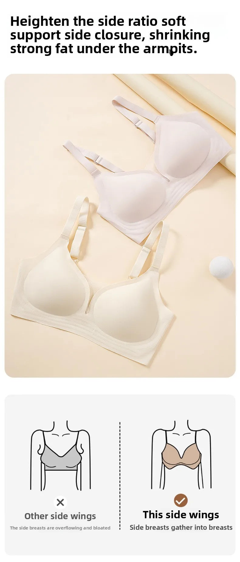 Plus Size Push Up Bra - Wireless Seamless Women Bra with Rear Hook & Beauty Back