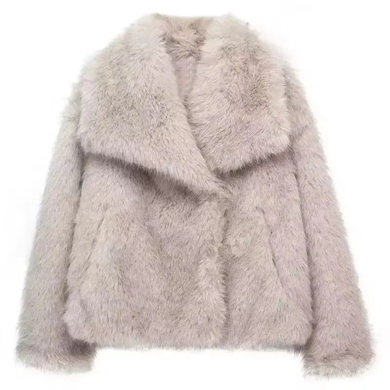 Faux Fur Coat Women’s Winter Jacket – Warm Fluffy Loose Lapel Outerwear