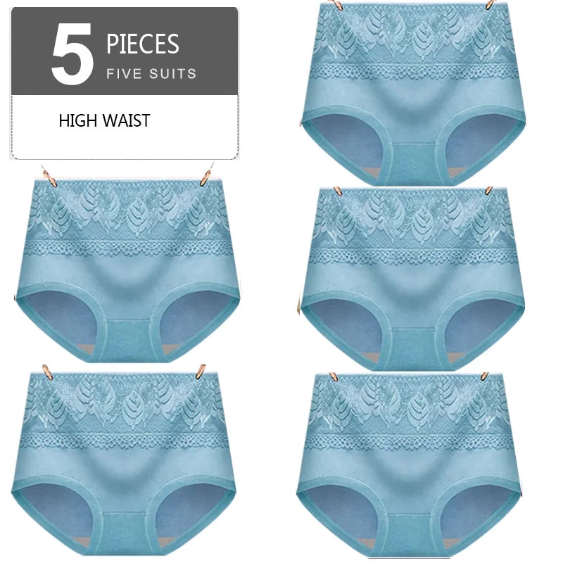 5Pcs/Set High Waist Cotton Panties Women Body Slimming Underwear Fashion Print Briefs Ladies Panty Breathable Female Lingerie