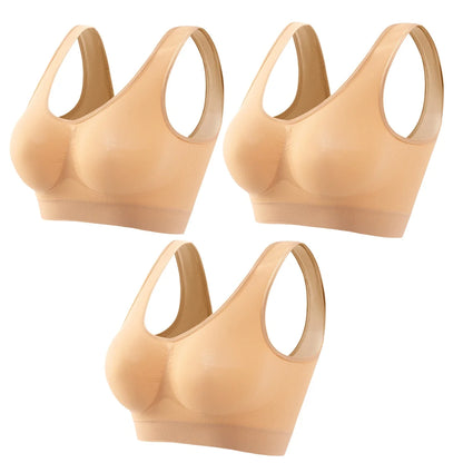 3Pcs/Set Women Seamless Knit Tank Sports Bra Solid Color Bralette Top Wide Strap Integrated Lining Without Pads Lingerie S-5XL