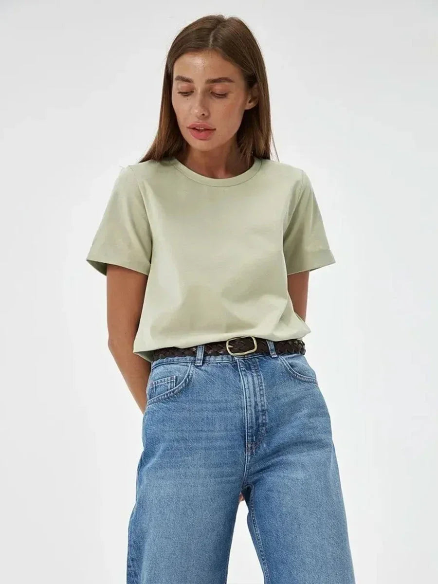 Cotton Womens T-Shirt - Summer Short Sleeve Loose Basic Top - ZOOMNSTORE