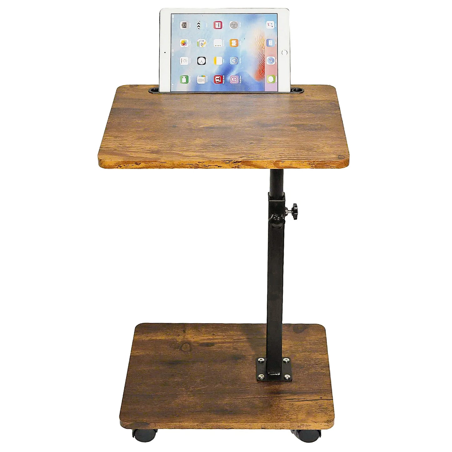 C Shaped Side Table – Mobile Coffee Table With Wheels | Adjustable Height Wooden Storage