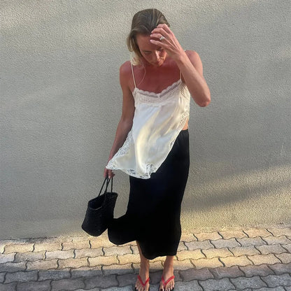 Lace Trim Sling Dress - Sleeveless Slim Fit Mini Dress With Natural Waistline