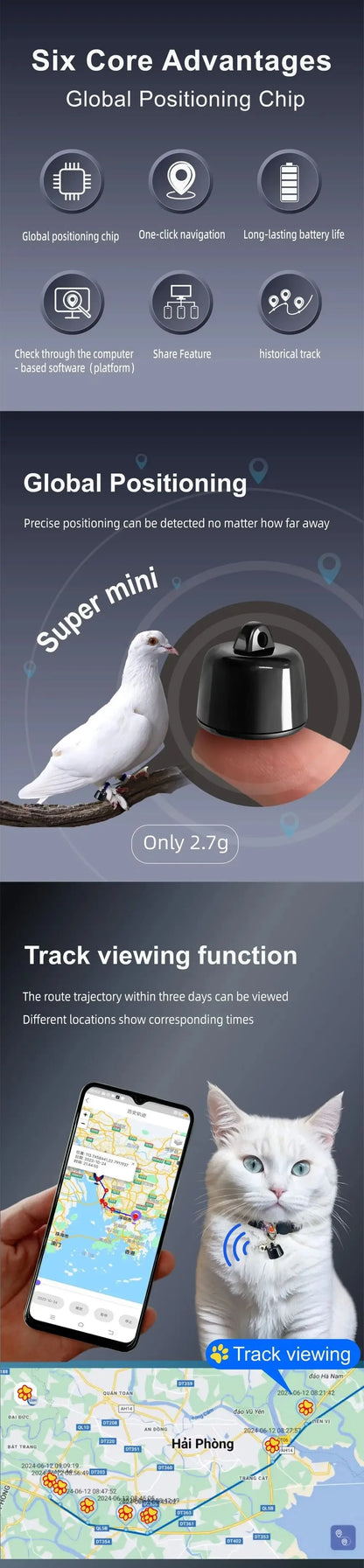 New Global Positioning Pet Locator Mini Bird Pigeon GPS Tracker for Dogs/Cats Waterproof Real-Time Location Tracking