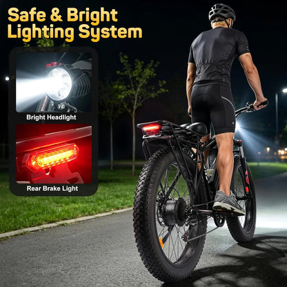 26 Inch Adult E-Bike 1000W Brushless Motor Electric Bicycle 48V15AH Battery Road & Off-road Mountain Ebike