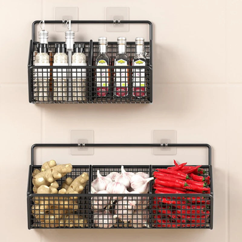 Wall Mounted Storage Rack - Multi Compartment Kitchen Shelf for Onion, Ginger & Garlic Organizer