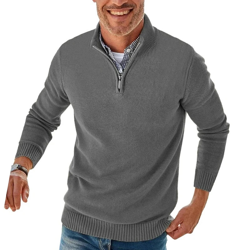 Men Long Sleeve Zipper Pullover Sweater Fit Mock Neck Casual Knitted Polo Sweater Warm Turtleneck Pullover Sweater Work Jumper