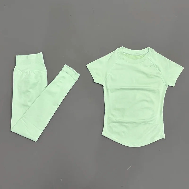 2 Piece Women Solid Color Set Summer Casual Short Sleeve T-Shirt High Waist Long Pants Soft Breathable Tracksuit Daily Outfit