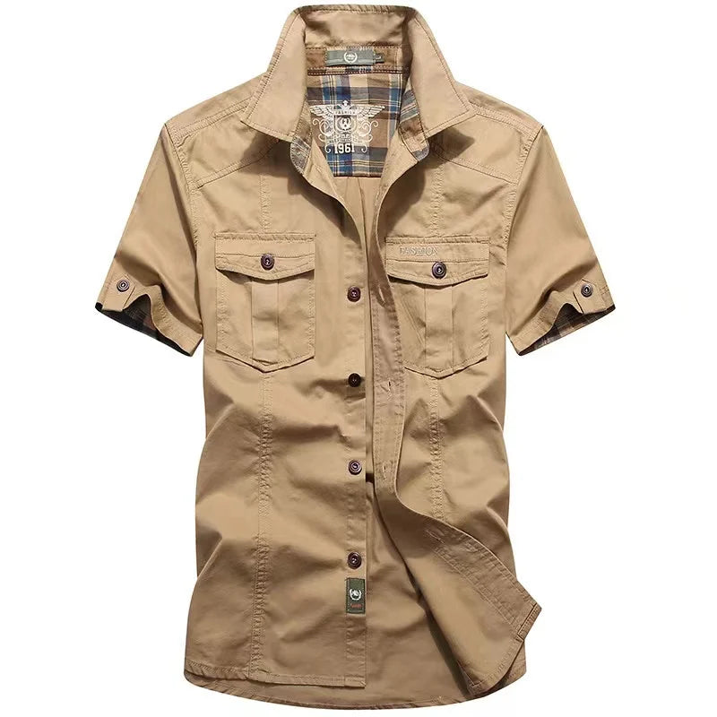 Men's summer thin shirt men's plus size new casual denim inch shirt military uniform shirt men