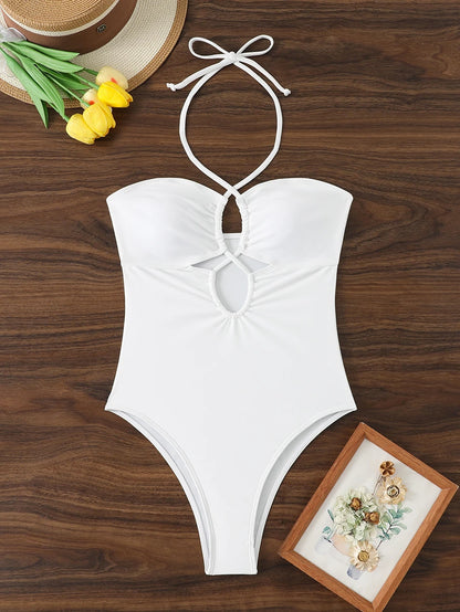 Solid Color Bathing Suit Bandeau Swimwear Woman 2026 One Piece Women's Swimsuit Female Bathwear Swimming for Beach Wear Monokini