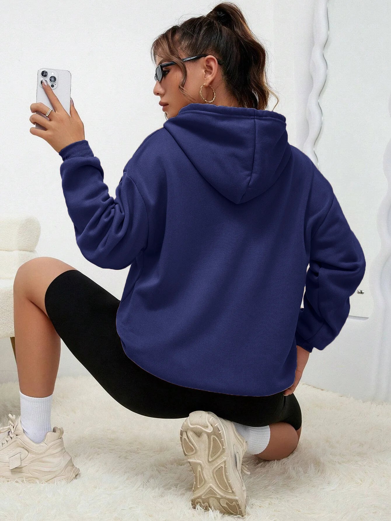 Casual Solid Color Hoodie for Women - Fleece Pocket Pullover